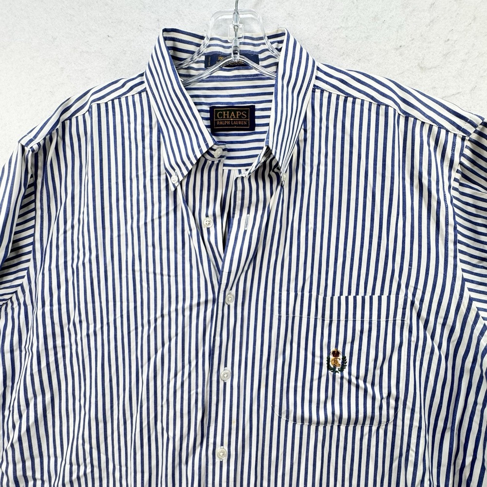Vintage Chaps Ralph Lauren Men's 17.5 34/35 Button Down Dress Shirt Crest Logo